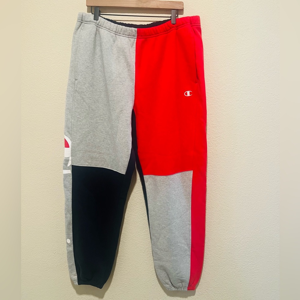 XL Champion Men’s Tri-Color Joggers - Red, Gray, Navy